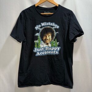 Bob Ross Graphic Tee Large Black “No Mistakes Just Happy Accidents”